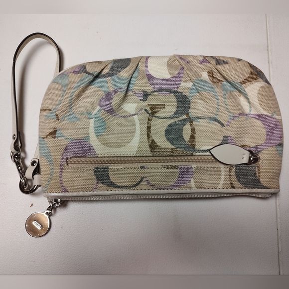 Coach EUC++ 2fer Op Art Signature C Linen Beige Large & Mini Wristlets (W76) - Picture 5 of 15
